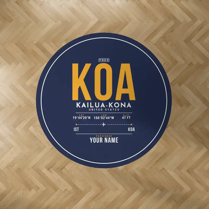 Ellison Onizuka Kona International Airport at Keāhole Kailua-Kona (KOA) Carpets - Carpet Round - ID Tag + Name - Dark Blue V2