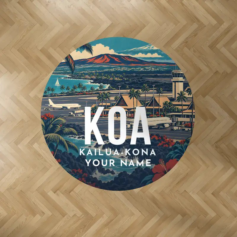 Ellison Onizuka Kona International Airport at Keāhole Kailua-Kona (KOA) Carpets - Carpet Round - Scene + Name V2
