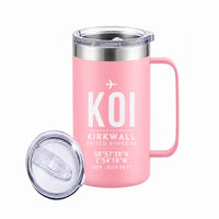 Thumbnail for Kirkwall Airport (KOI) Stainless Steel Mugs - ID Tag - Stainless Steel Mug - 24 oz / 700ML - Pink