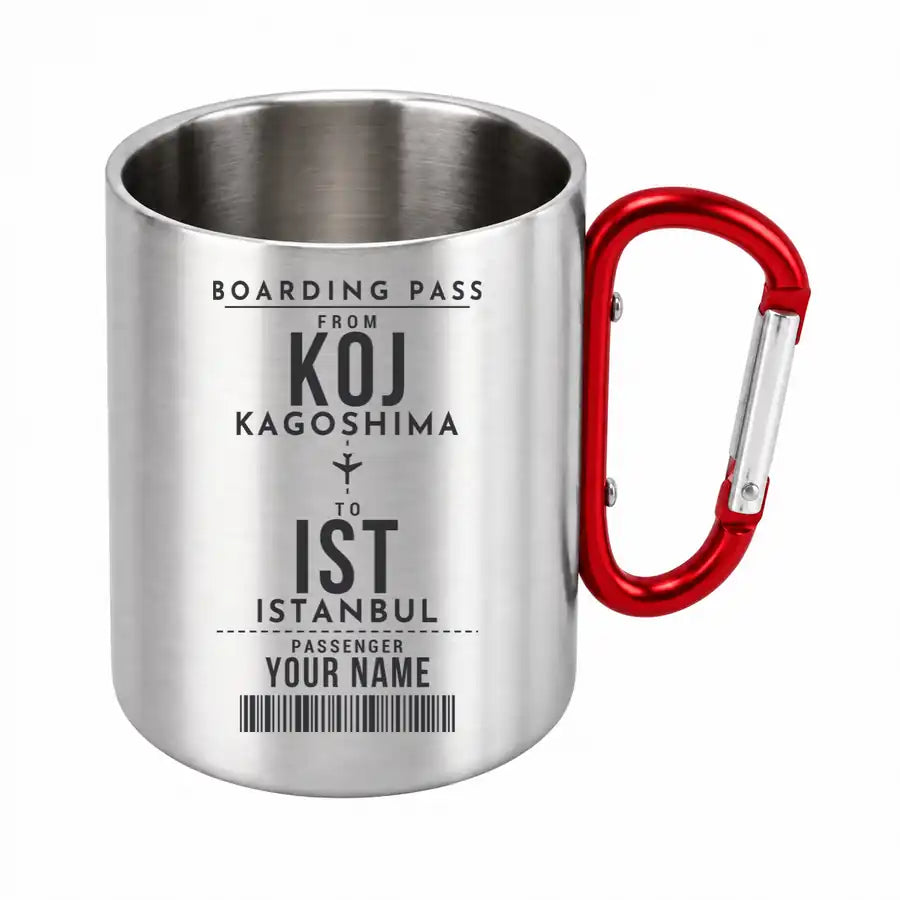 Kagoshima Airport (KOJ) Stainless Steel Mugs - Customizable Boarding Pass - Outdoors Mug - Red
