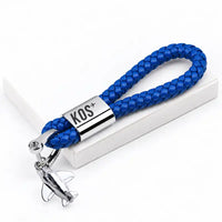 Thumbnail for Sihanouk International Airport Sihanoukville (KOS) Leather Key Chains - Leather Key Chain - Braided Leather - Original Design - Blue