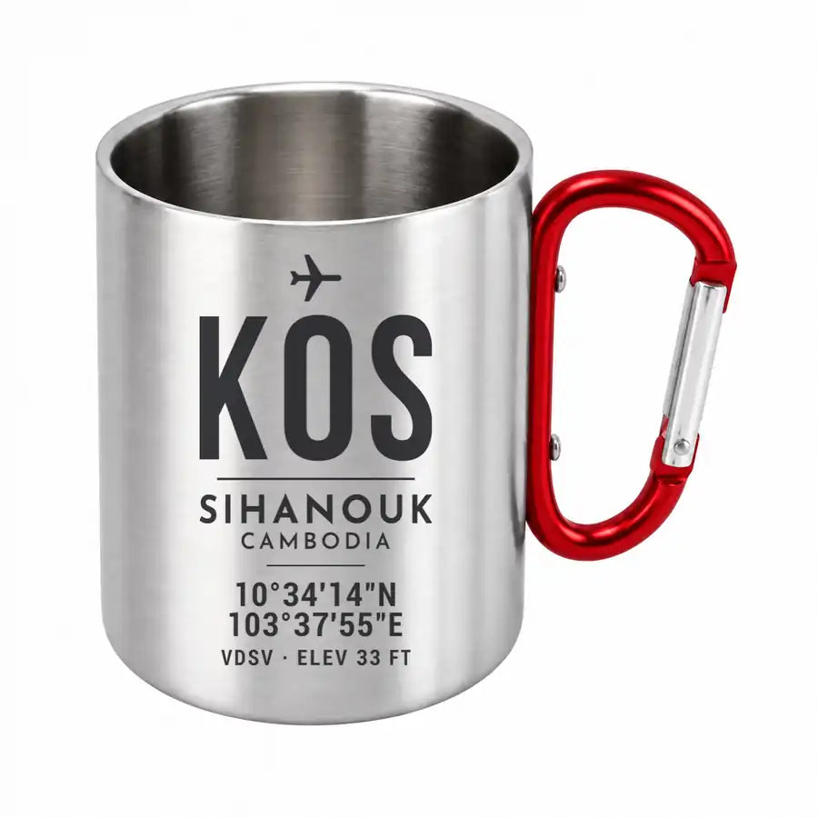 Sihanouk International Airport Sihanoukville (KOS) Stainless Steel Mugs - ID Tag - Outdoors Mug - Red