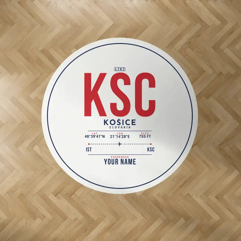 Košice International Airport (KSC) Carpets - Carpet Round - ID Tag + Name - White V2
