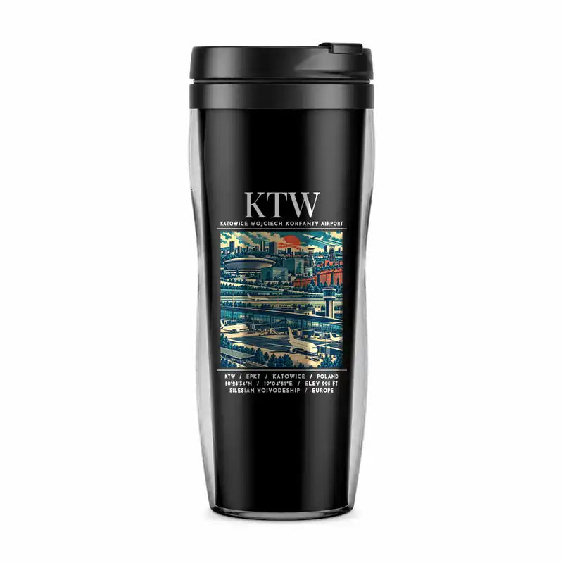 Katowice Wojciech Korfanty International Airport (KTW) Travel Mugs - Poster - Plastic (No Holder) - Black