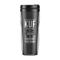 Thumbnail for Samara Kurumoch International Airport (KUF) Travel Mugs - Boarding Pass + Name - Plastic (No Holder) - Gray