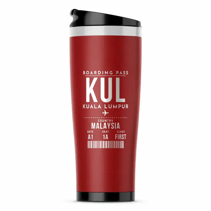 Kuala Lumpur International Airport (KUL) Travel Mugs - Boarding Pass - Stainless Steel (No Holder) - Red
