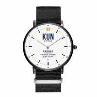 Thumbnail for Kaunas International Airport (KUN) Aviator Watches - Classic - White - Slim Leather - Black & Black Nylon Strap