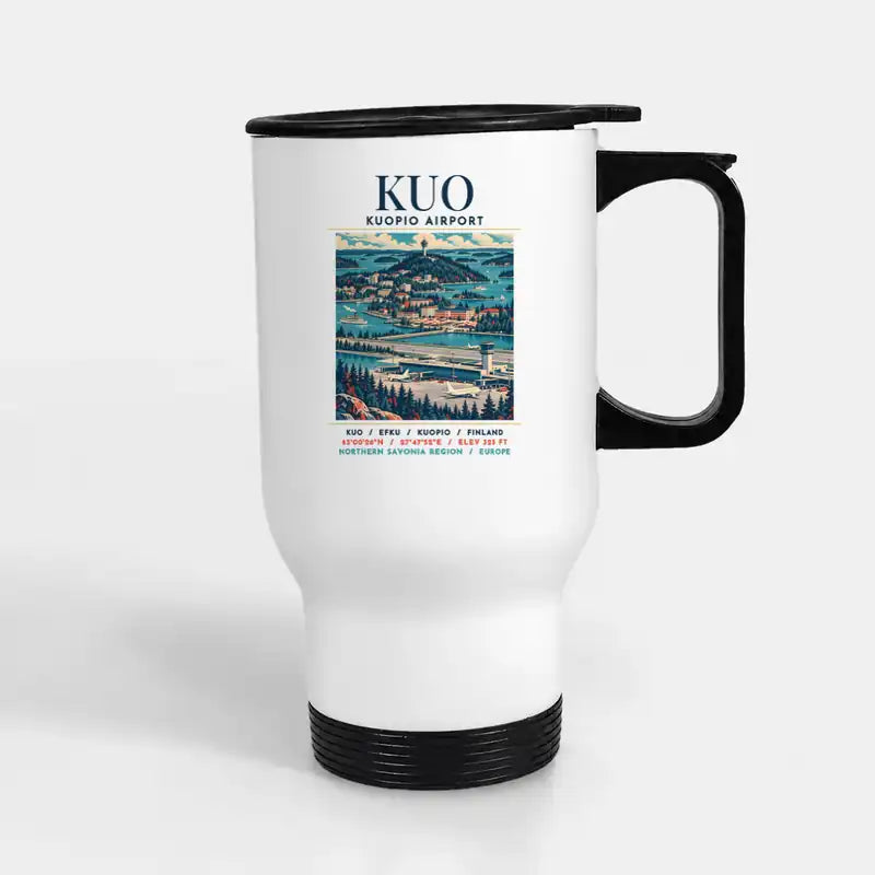 Kuopio Airport (KUO) Travel Mugs - Poster - Stainless Steel with Holder - White