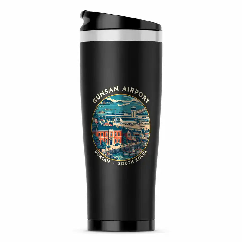 Gunsan Airport (KUV) Travel Mugs - Badge - Stainless Steel (No Holder) - Black