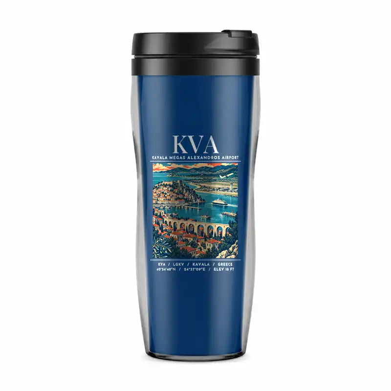Kavala International Airport -Megas Alexandros- (KVA) Travel Mugs - Poster - Plastic (No Holder) - Blue