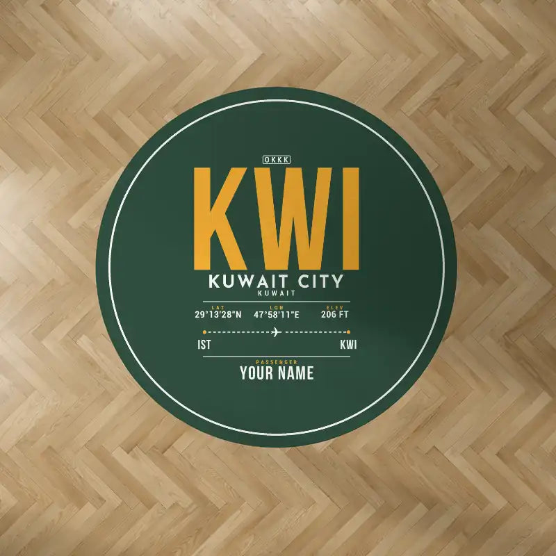 Kuwait International Airport (KWI) Carpets - Carpet Round - ID Tag + Name - Dark Green V2