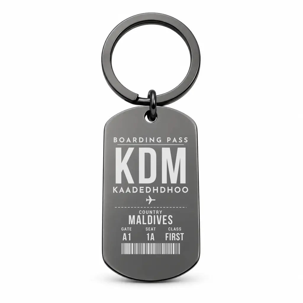 Kaadedhdhoo Airport KDM - Key Chain - Boarding Pass Style - Black
