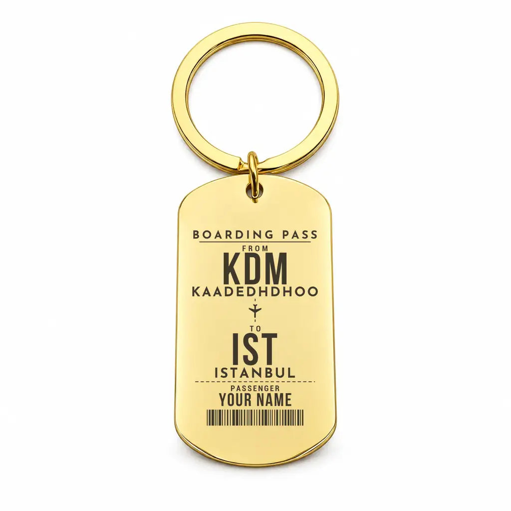 Kaadedhdhoo Airport KDM - Key Chain - Customizable Boarding Pass - Gold
