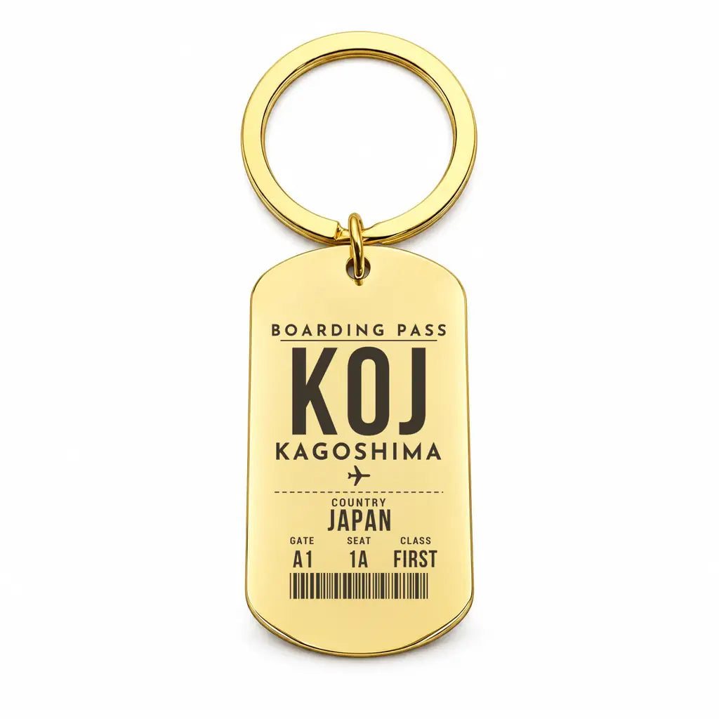 Kagoshima Airport KOJ - Key Chain - Boarding Pass Style - Gold