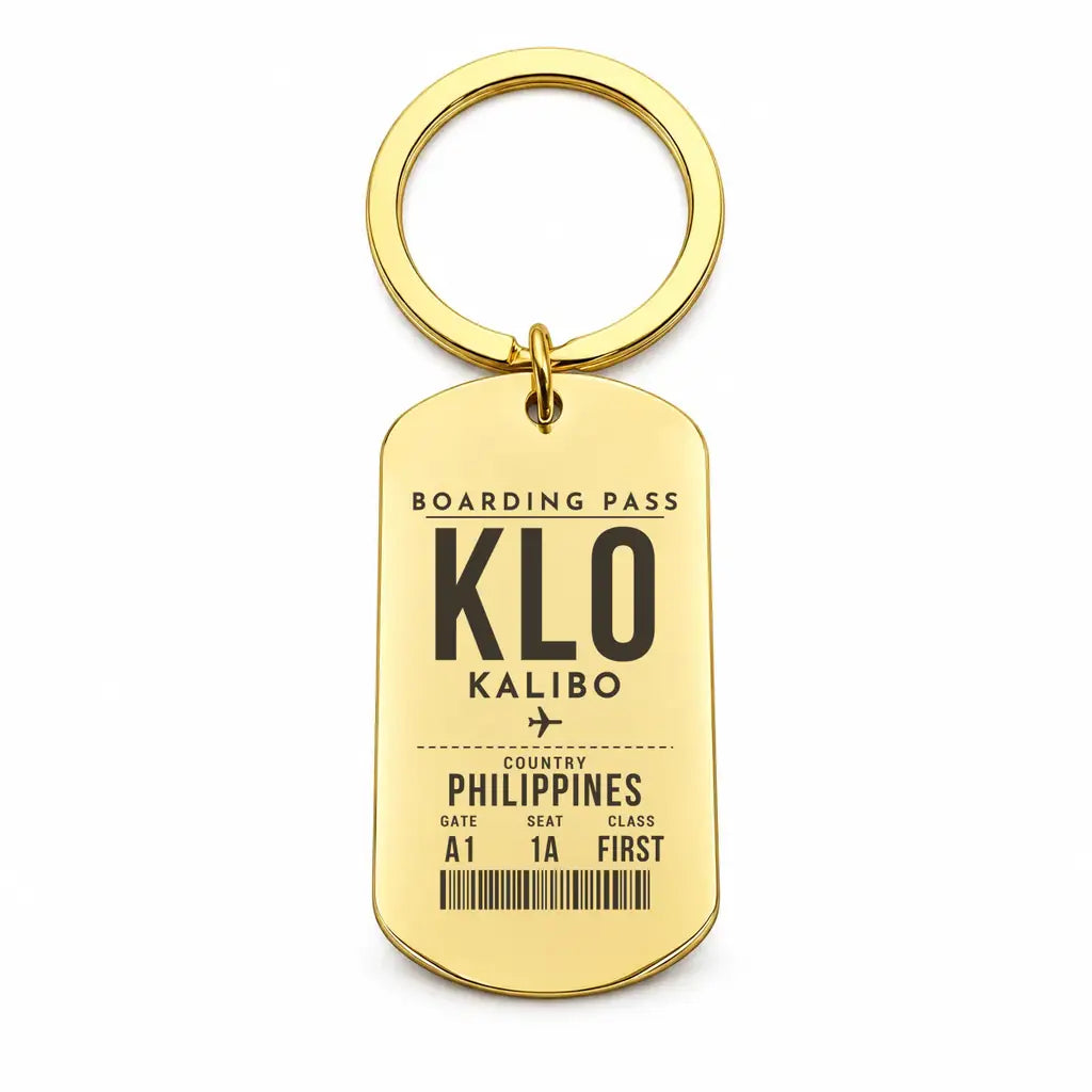 Kalibo International Airport KLO - Key Chain - Boarding Pass Style - Gold