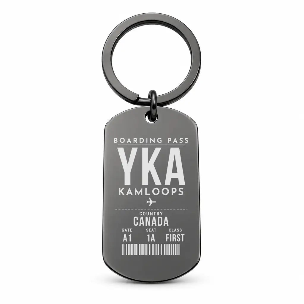 Kamloops Airport YKA - Key Chain - Boarding Pass Style - Black