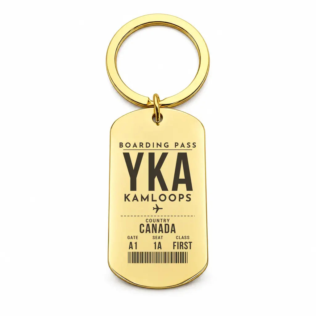 Kamloops Airport YKA - Key Chain - Boarding Pass Style - Gold