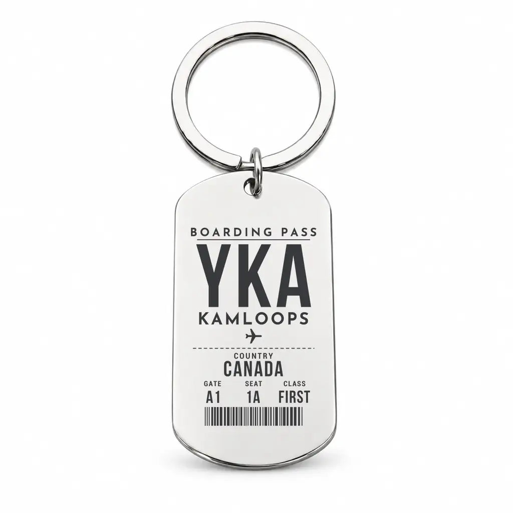 Kamloops Airport YKA - Key Chain - Boarding Pass Style - Silver