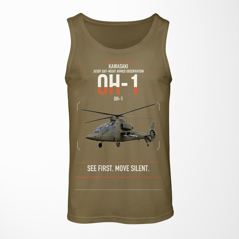 Kawasaki OH-1 design on green army tank top
