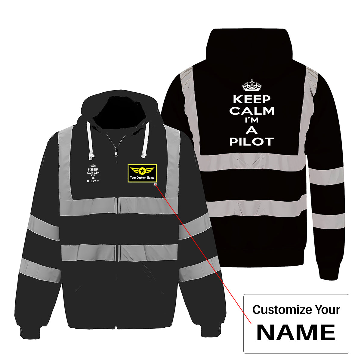 Keep Calm I'm a Pilot Designed Reflective Zipped Hoodies