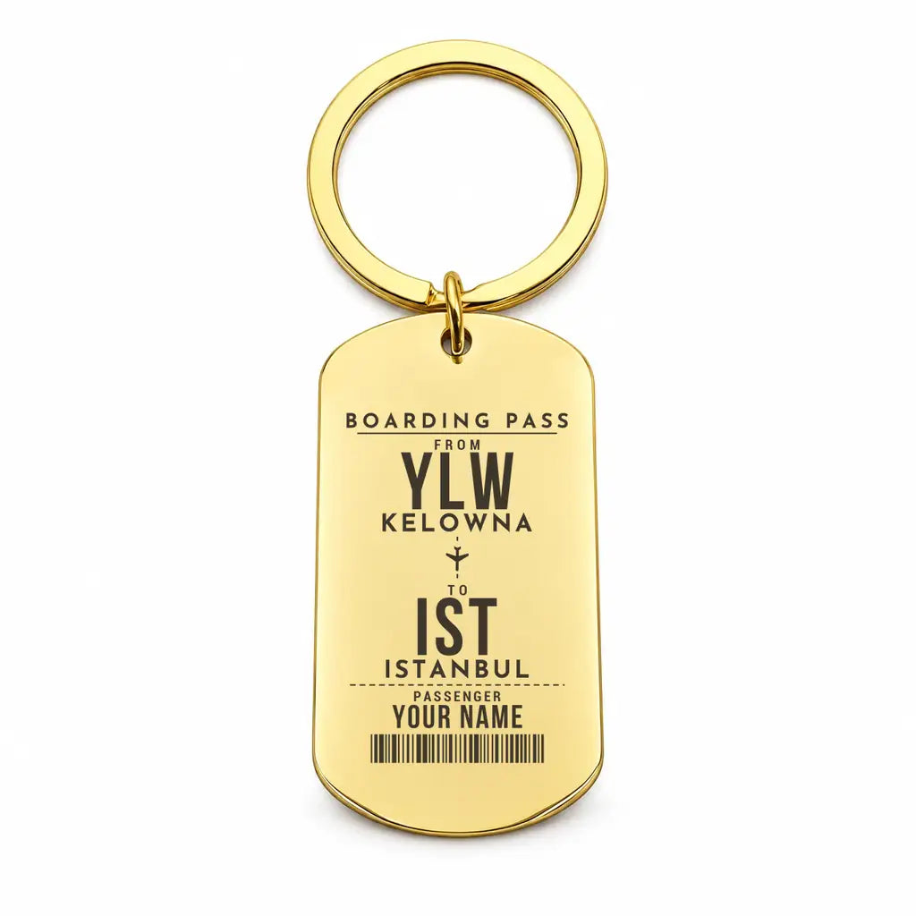 Kelowna International Airport YLW - Key Chain - Customizable Boarding Pass - Gold