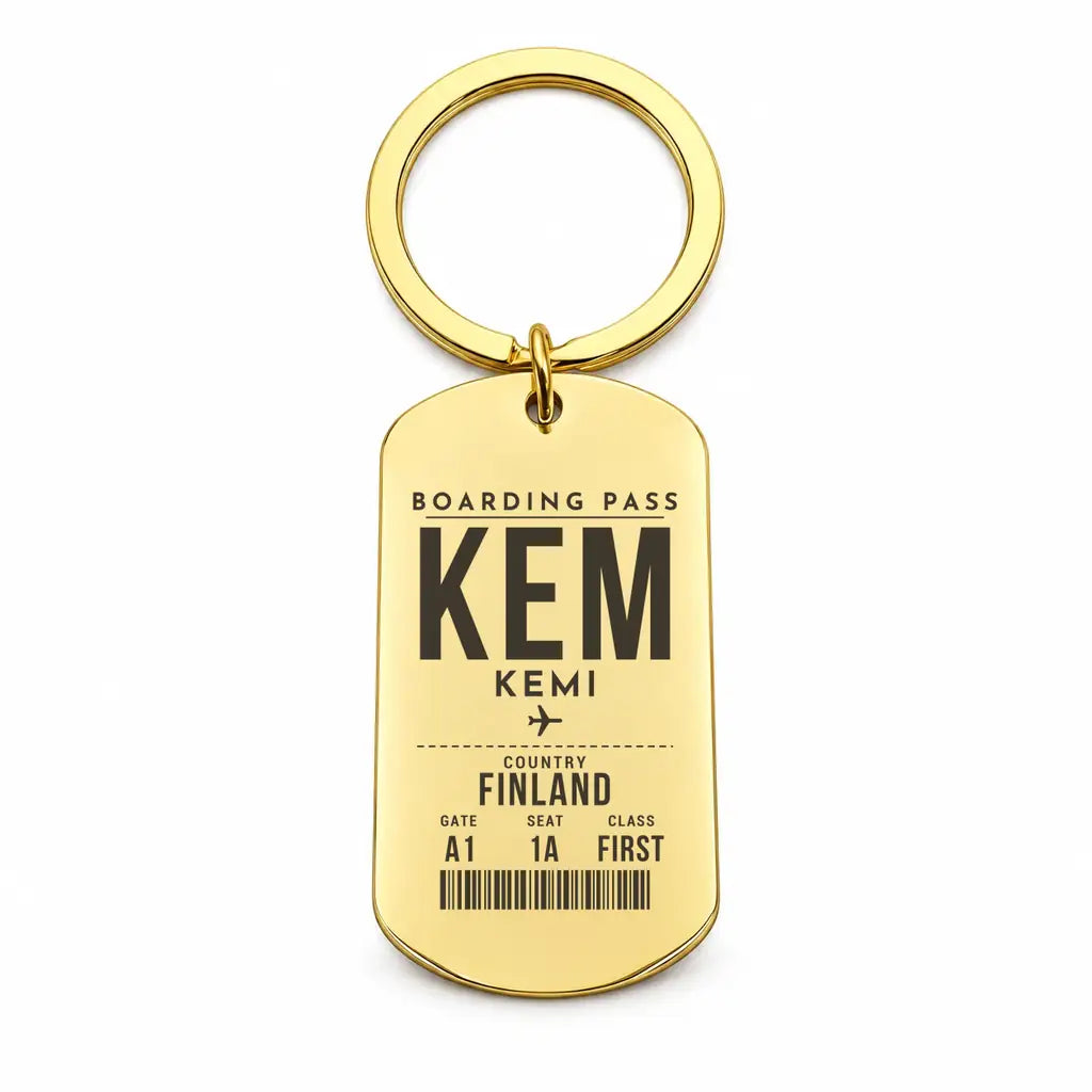 Kemi-Tornio Airport KEM - Key Chain - Boarding Pass Style - Gold
