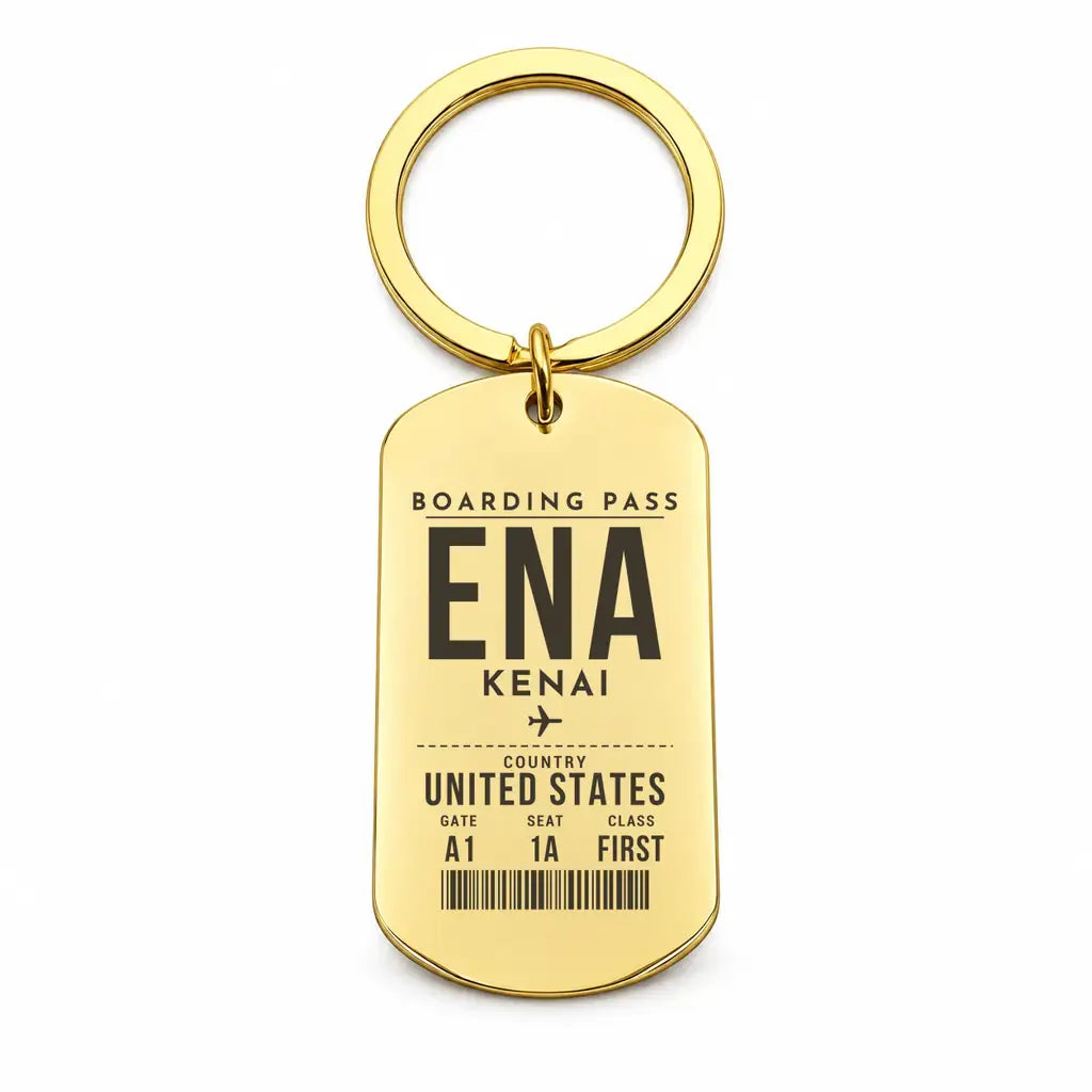 Kenai Municipal Airport ENA - Key Chain - Boarding Pass Style - Gold