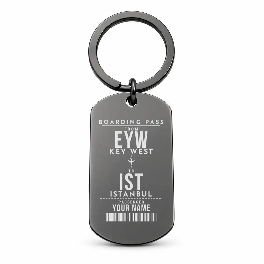 Key West International Airport EYW - Key Chain - Customizable Boarding Pass - Black