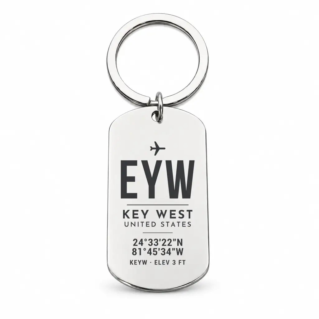 Key West International Airport EYW - Key Chain - Original Design - Silver