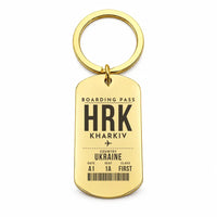 Thumbnail for Kharkiv International Airport HRK - Key Chain - Boarding Pass Style - Gold