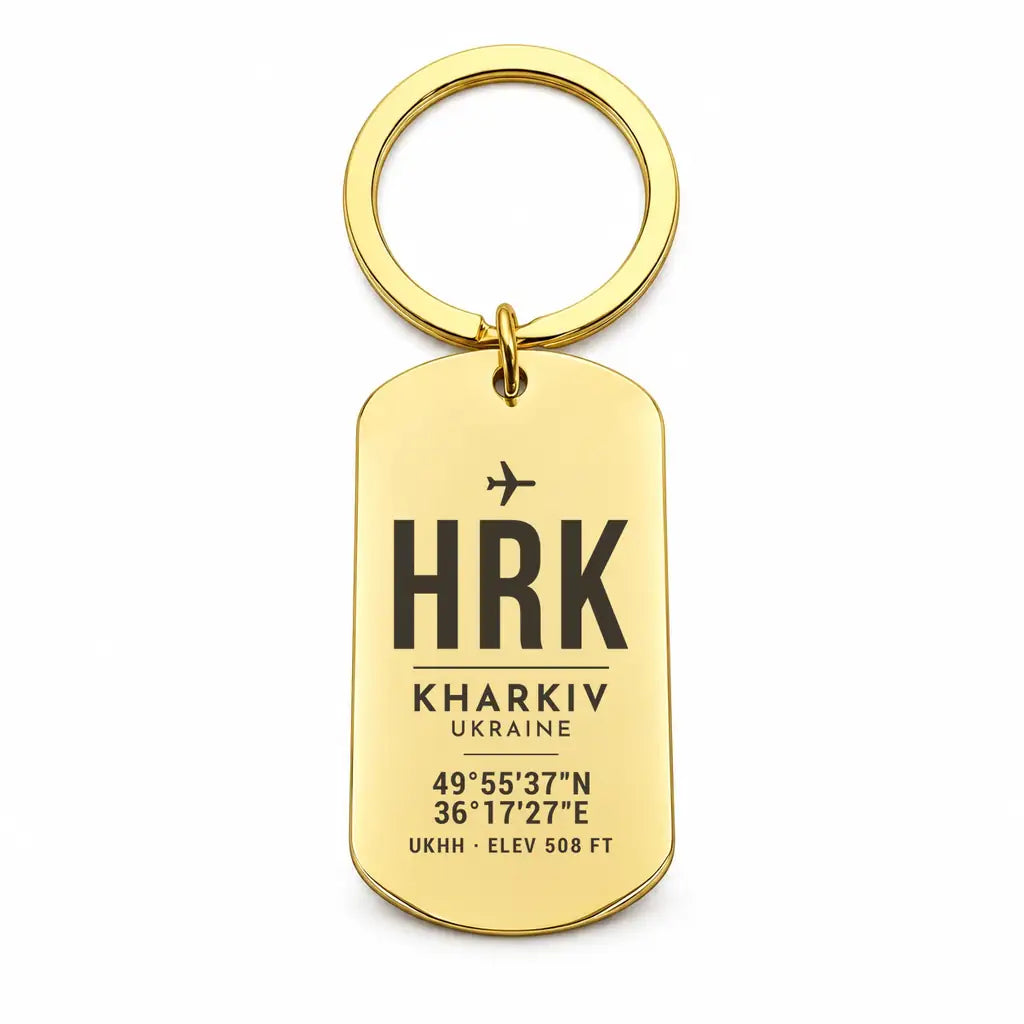 Kharkiv International Airport HRK - Key Chain - Original Design - Gold