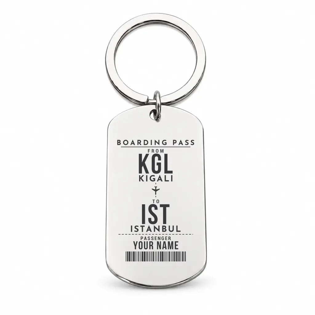 Kigali International Airport KGL - Key Chain - Customizable Boarding Pass - Silver