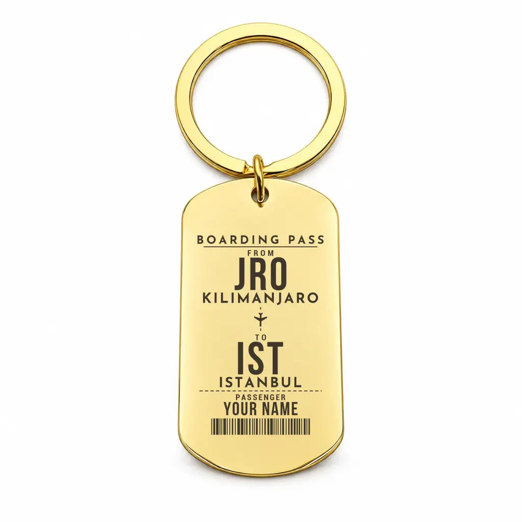 Kilimanjaro International Airport JRO - Key Chain - Customizable Boarding Pass - Gold