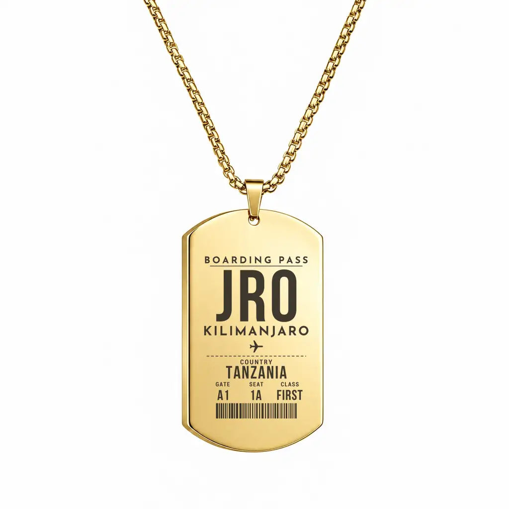 Kilimanjaro International Airport JRO - Necklace - Boarding Pass Style - Gold