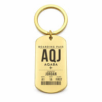 Thumbnail for King Hussein International Airport AQJ — Aqaba - Key Chain - Boarding Pass Style - Gold