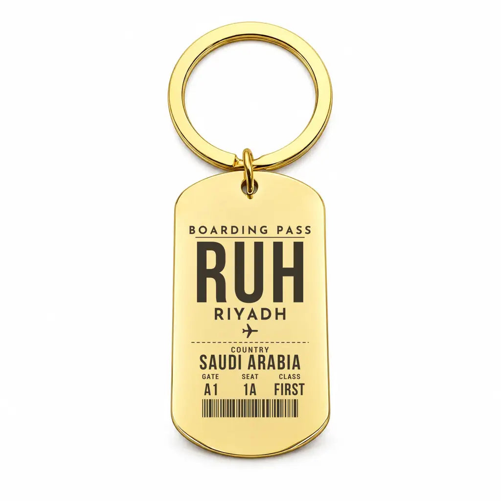 King Khalid International Airport RUH — Riyadh - Key Chain - Boarding Pass Style - Gold