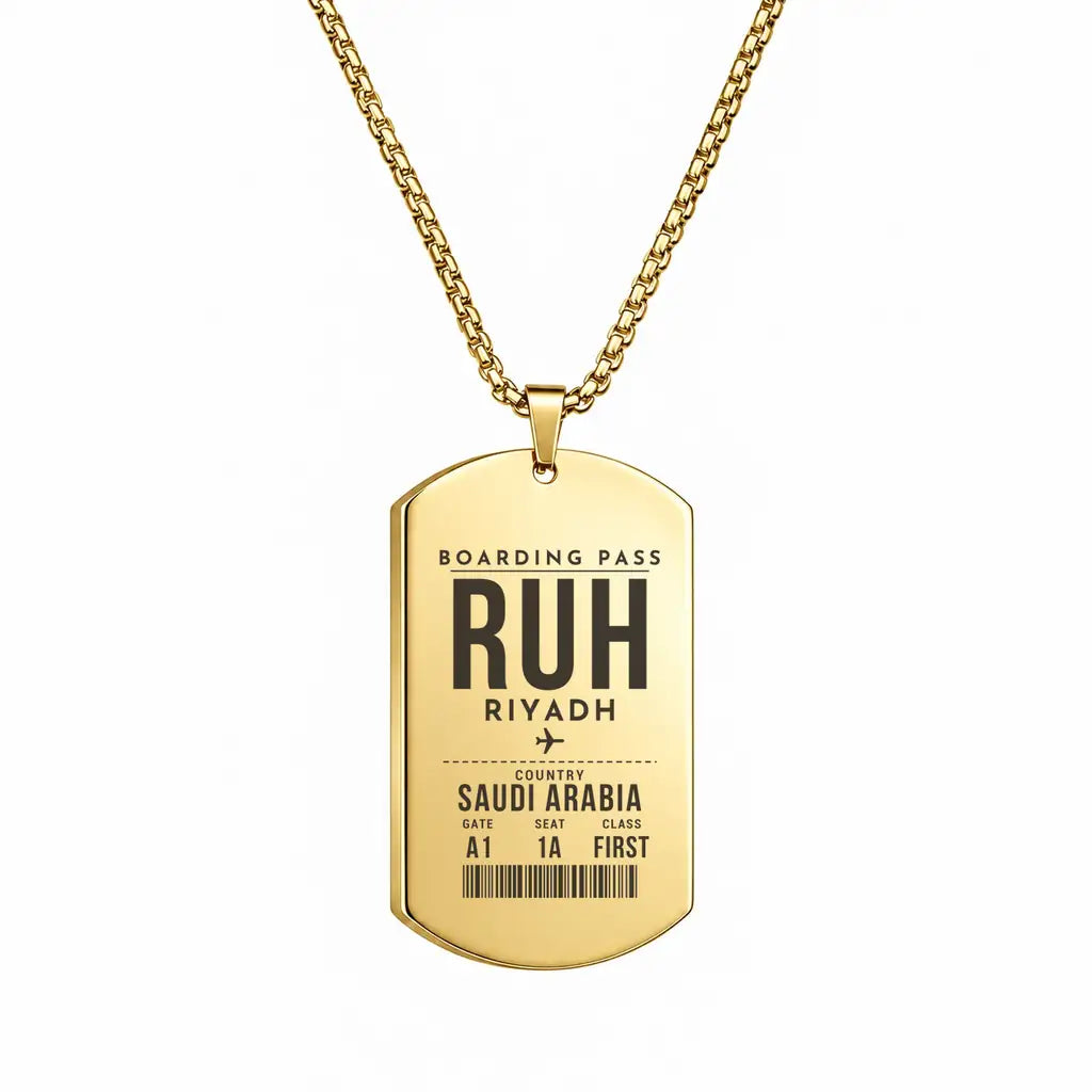 King Khalid International Airport RUH — Riyadh - Necklace - Boarding Pass Style - Gold