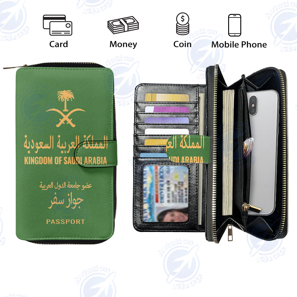 Kingdom Of Saudi Arabia Passport Designed Leather Long Zipper Wallets