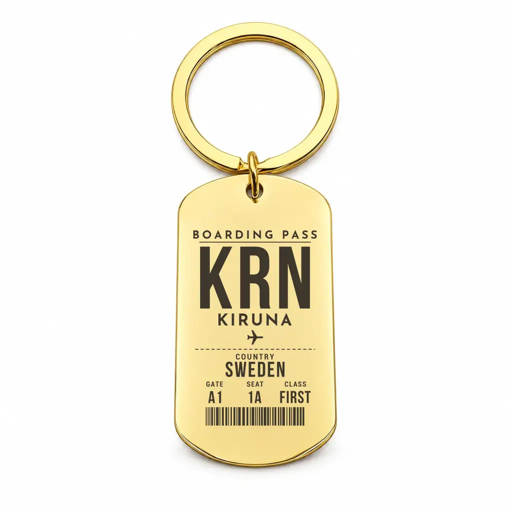 Kiruna Airport KRN - Key Chain - Boarding Pass Style - Gold