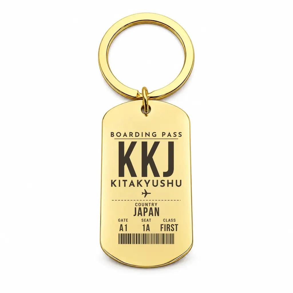 Kitakyushu Airport KKJ - Key Chain - Boarding Pass Style - Gold