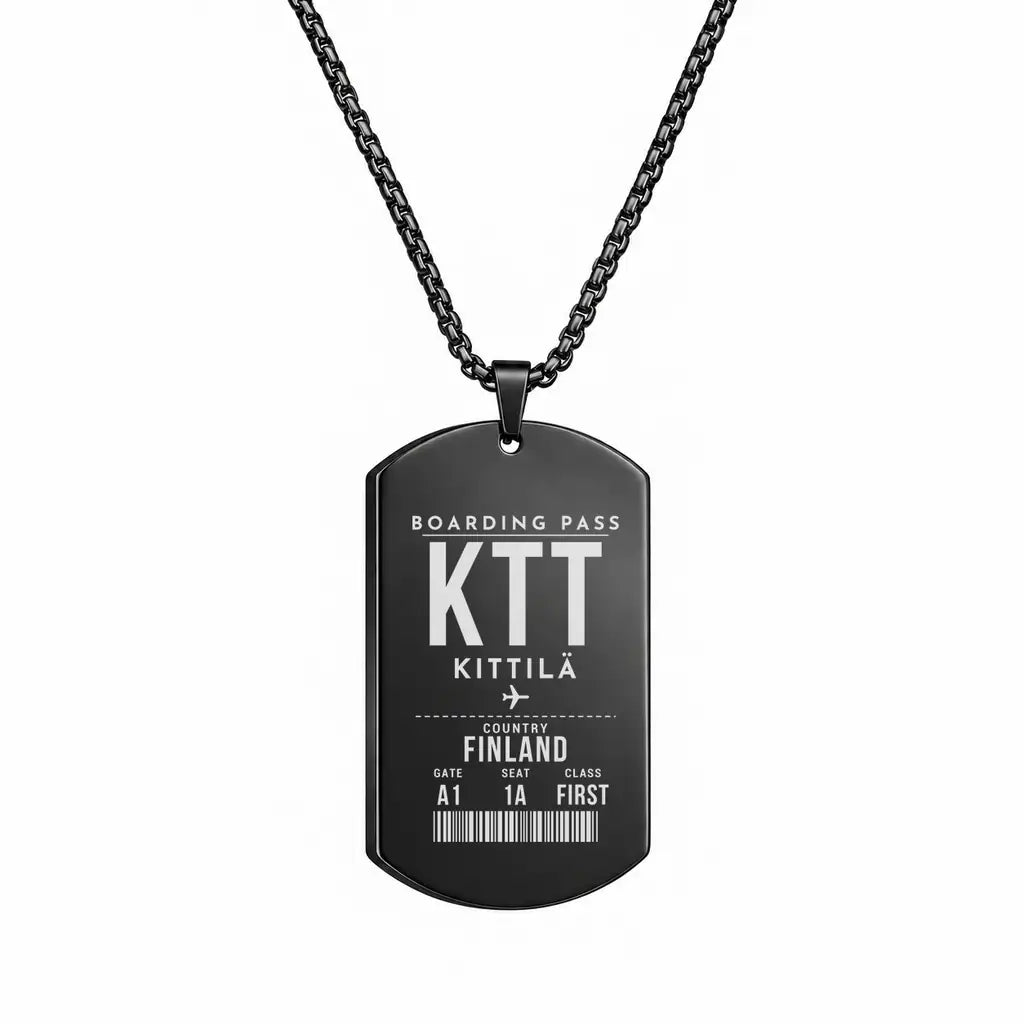 Kittilä Airport KTT - Necklace - Boarding Pass Style - Black