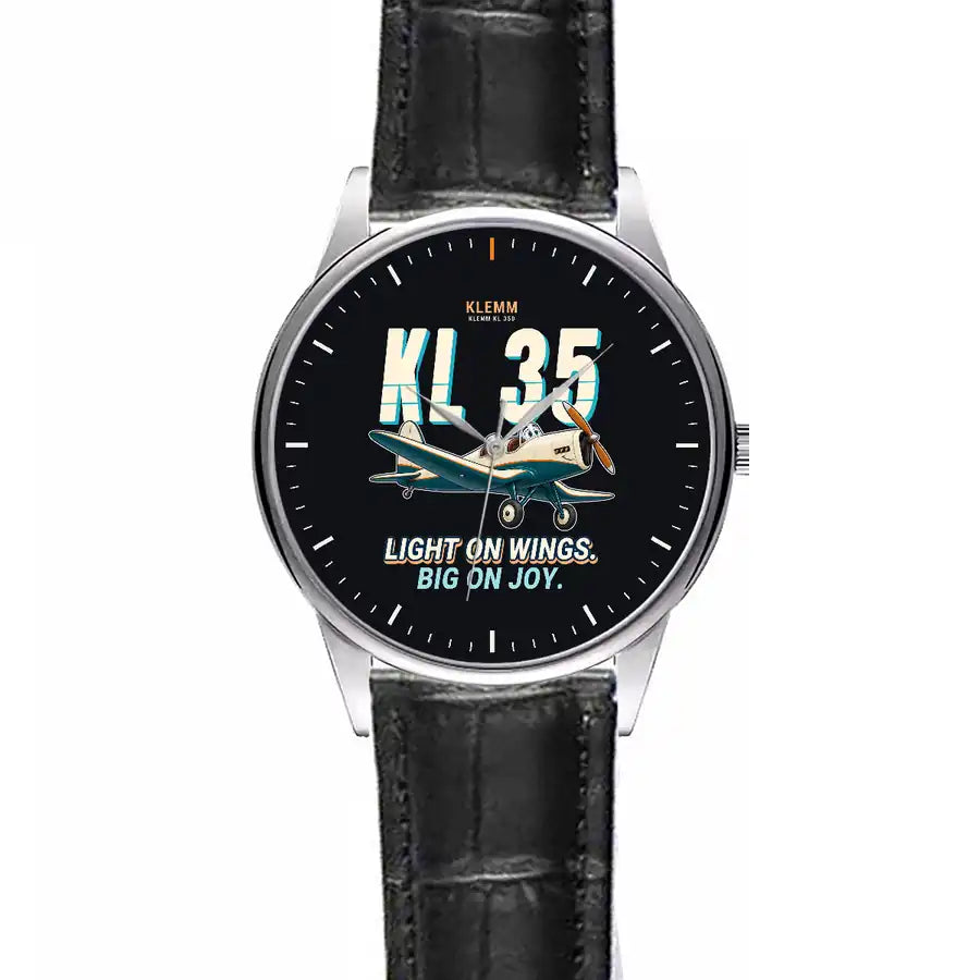 Klemm Kl 35D - Cartoon - Leather Strap - Striped Black Leather Strap