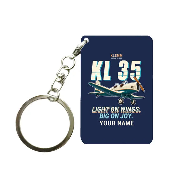 Klemm Kl 35D - Cartoon + Name - Key Chain - Navy Blue