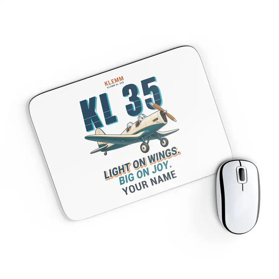 Klemm Kl 35D - Cartoon + Name - Mouse Pad - White