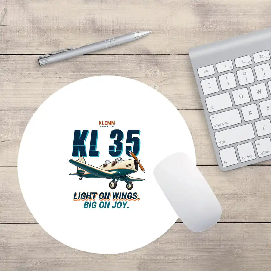 Klemm Kl 35D - Cartoon - Round Mouse Pad - White
