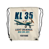 Thumbnail for Klemm Kl 35D - Drawstring Bag - Cartoon + Name - Beige