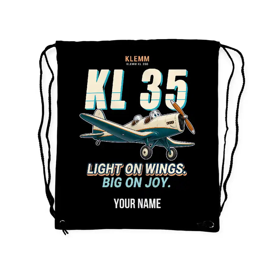 Klemm Kl 35D - Drawstring Bag - Cartoon + Name - Black