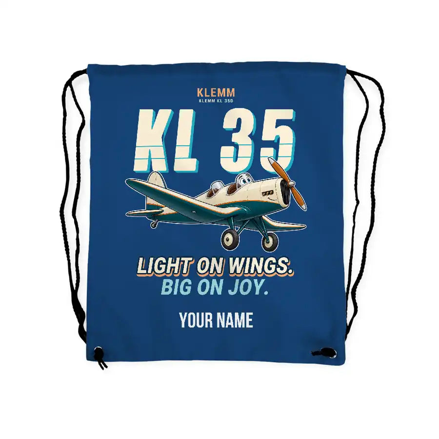 Klemm Kl 35D - Drawstring Bag - Cartoon + Name - Blue