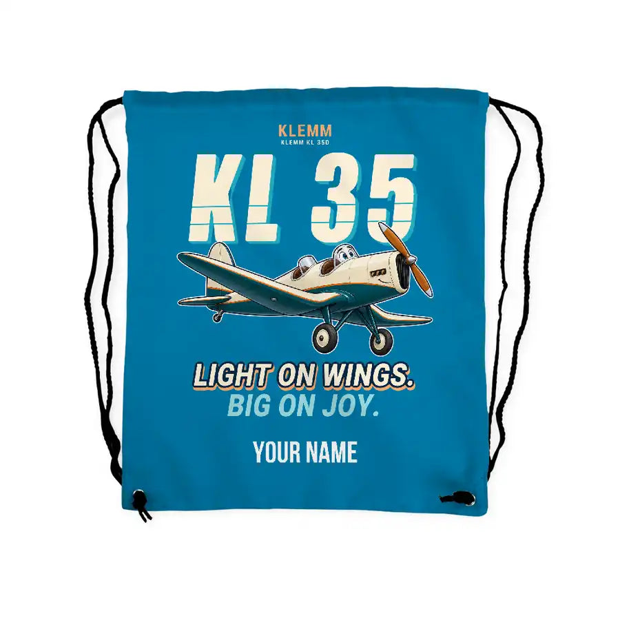 Klemm Kl 35D - Drawstring Bag - Cartoon + Name - Light Blue