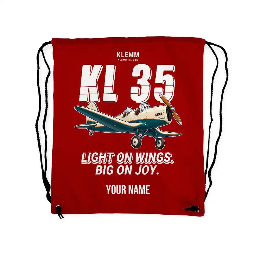 Klemm Kl 35D - Drawstring Bag - Cartoon + Name - Red